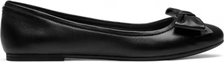 Black Leather Flat Shoes With Bow - Bunny