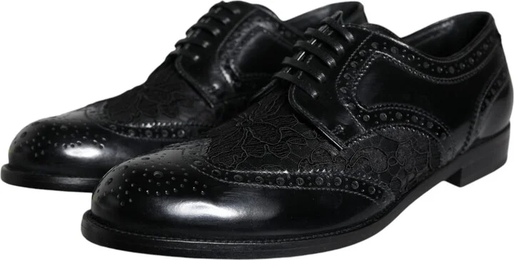 Black Leather Floral Lace Dress Formal Women's Shoes - Image 3