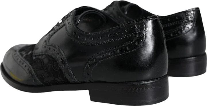 Black Leather Floral Lace Dress Formal Women's Shoes - Image 4