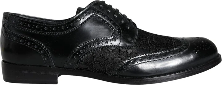 Black Leather Floral Lace Dress Formal Women's Shoes