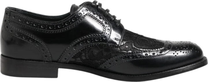 Black Leather Floral Lace Dress Formal Women's Shoes