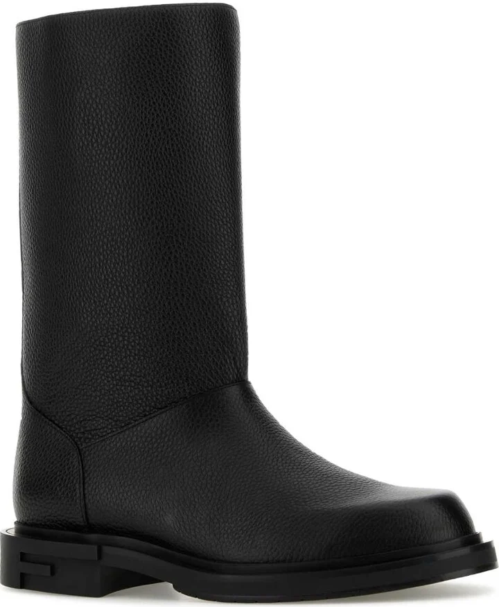 Black Leather Frame Boots - Image 2