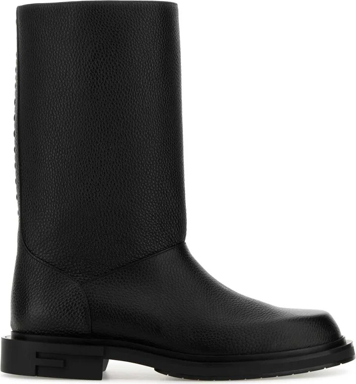 Black Leather Frame Boots