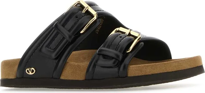 Black Leather Fussfriend Slippers - Image 2
