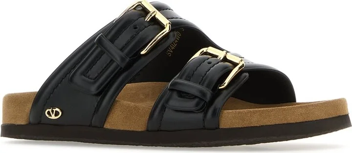 Black Leather Fussfriend Slippers - Image 2