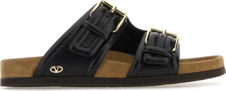 Black Leather Fussfriend Slippers