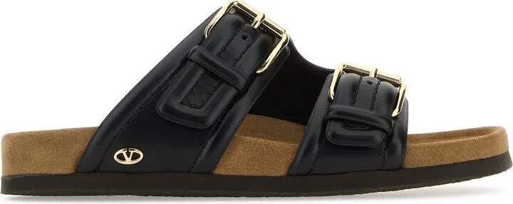 Black Leather Fussfriend Slippers