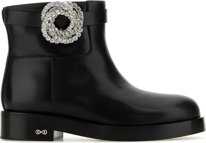 Black leather Galaxy ankle boots