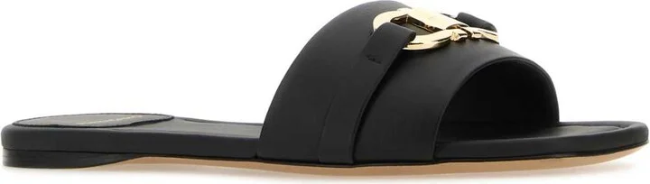 Black Leather Gancini Slippers - Image 2