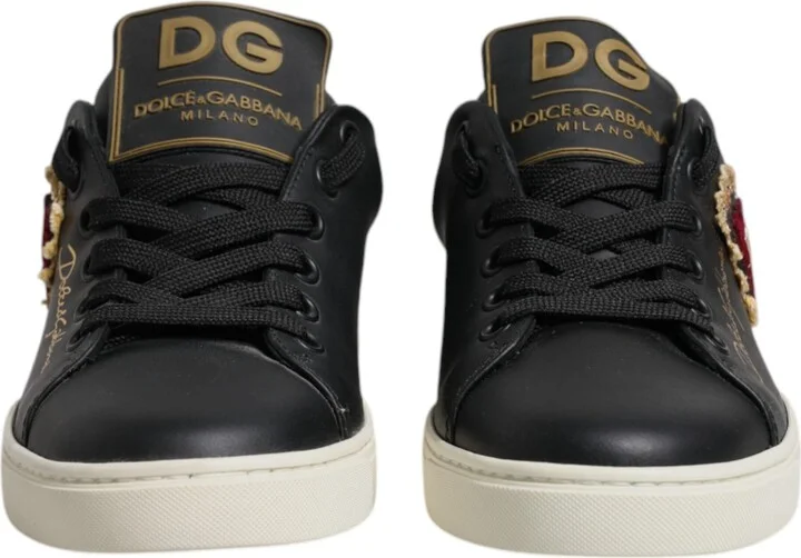 Black Leather Gold Red Heart Sneakers Women's Shoes - Image 2