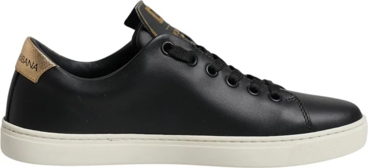 Black Leather Gold Red Heart Sneakers Women's Shoes