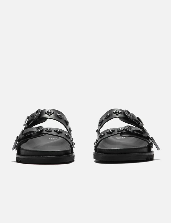 Black Leather Gunmetal Hardware Sandal - Image 2