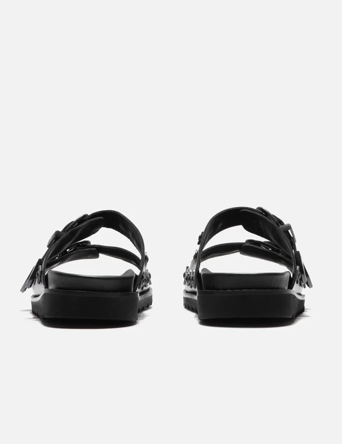 Black Leather Gunmetal Hardware Sandal - Image 3
