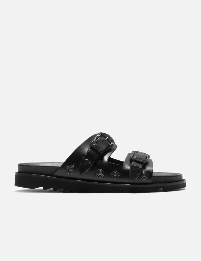Black Leather Gunmetal Hardware Sandal
