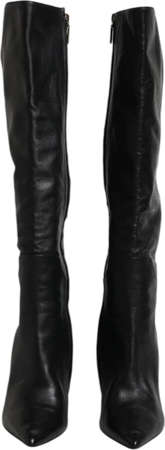 Black Leather Heels Knee High Boots Women's Shoes (Pre-Owned) - Image 2