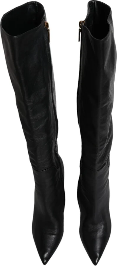 Black Leather Heels Knee High Boots Women's Shoes (Pre-Owned) - Image 3
