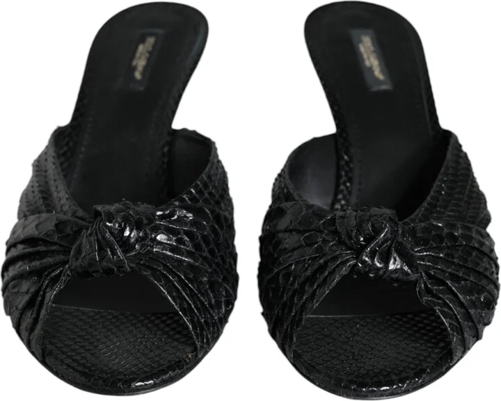 Black Leather Heels Slides Sandals Women's Shoes - Image 2