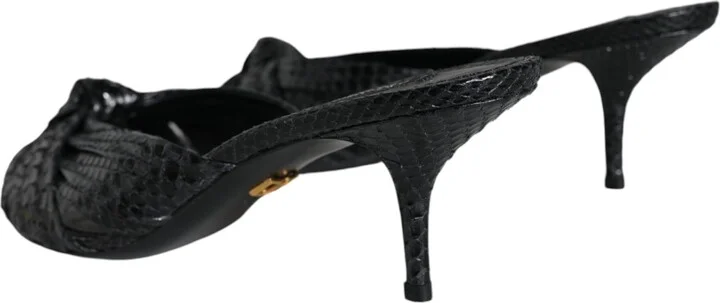 Black Leather Heels Slides Sandals Women's Shoes - Image 4
