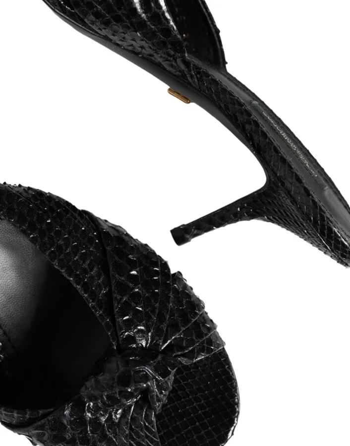 Black Leather Heels Slides Sandals Women's Shoes - Image 5