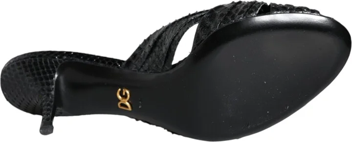 Black Leather Heels Slides Sandals Women's Shoes - Image 6