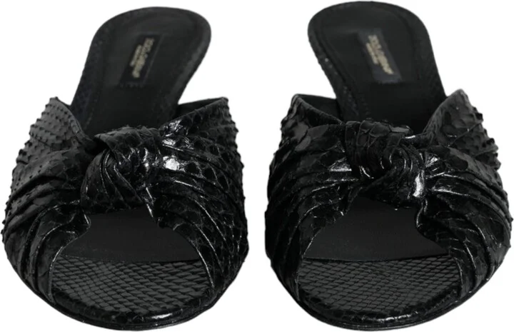 Black Leather Heels Slides Sandals Women's Shoes - Image 2