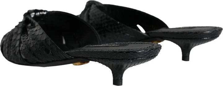 Black Leather Heels Slides Sandals Women's Shoes - Image 5