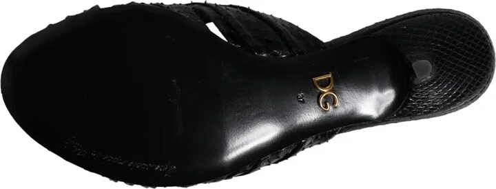 Black Leather Heels Slides Sandals Women's Shoes - Image 6