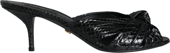 Black Leather Heels Slides Sandals Women's Shoes