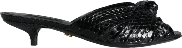 Black Leather Heels Slides Sandals Women's Shoes
