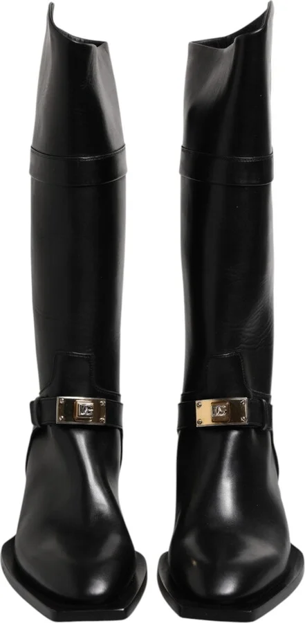Black Leather High Boots Flats Men's Shoes - Image 2