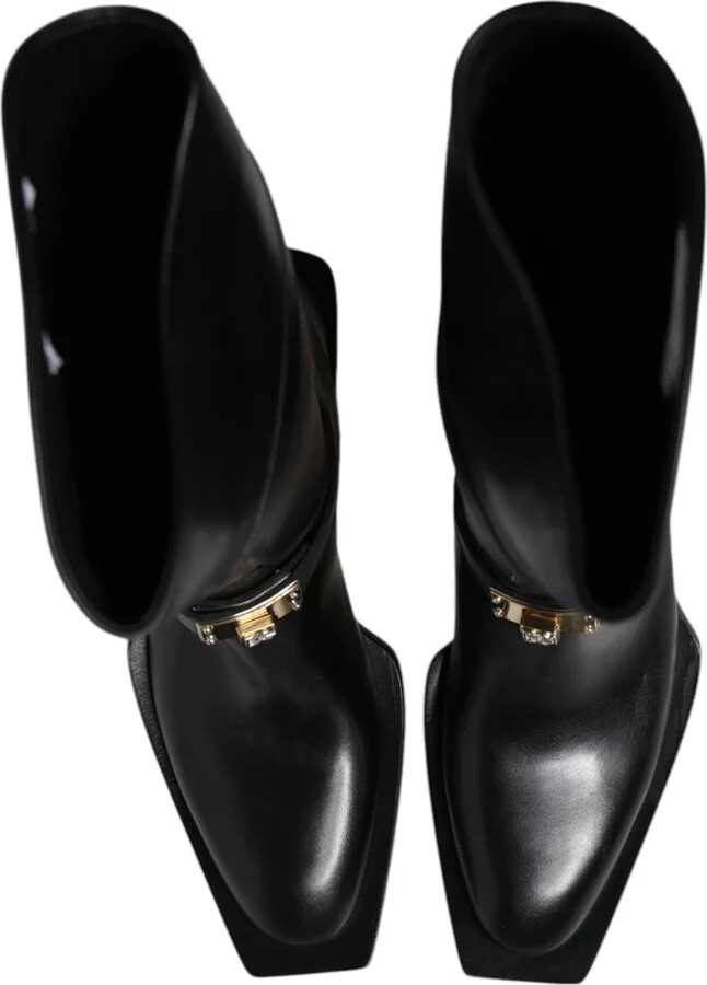 Black Leather High Boots Flats Men's Shoes - Image 3