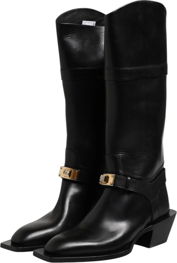 Black Leather High Boots Flats Men's Shoes - Image 4