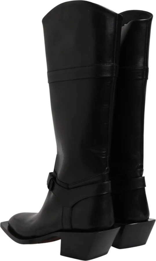 Black Leather High Boots Flats Men's Shoes - Image 5