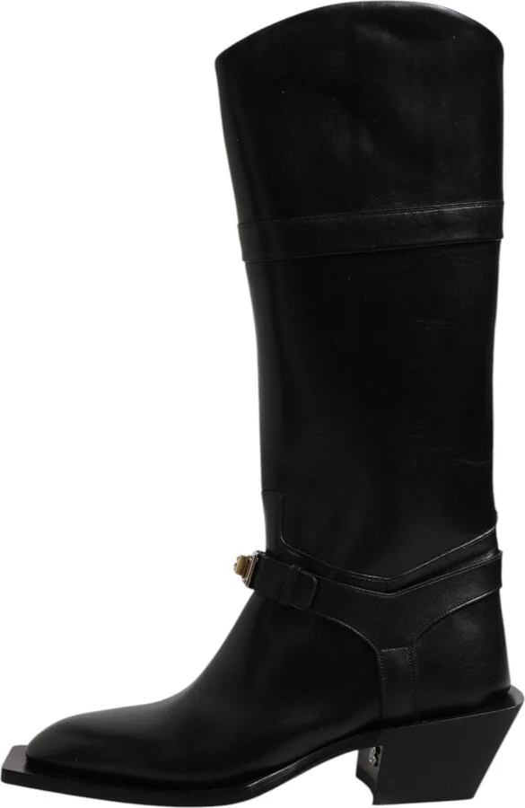Black Leather High Boots Flats Men's Shoes - Image 6