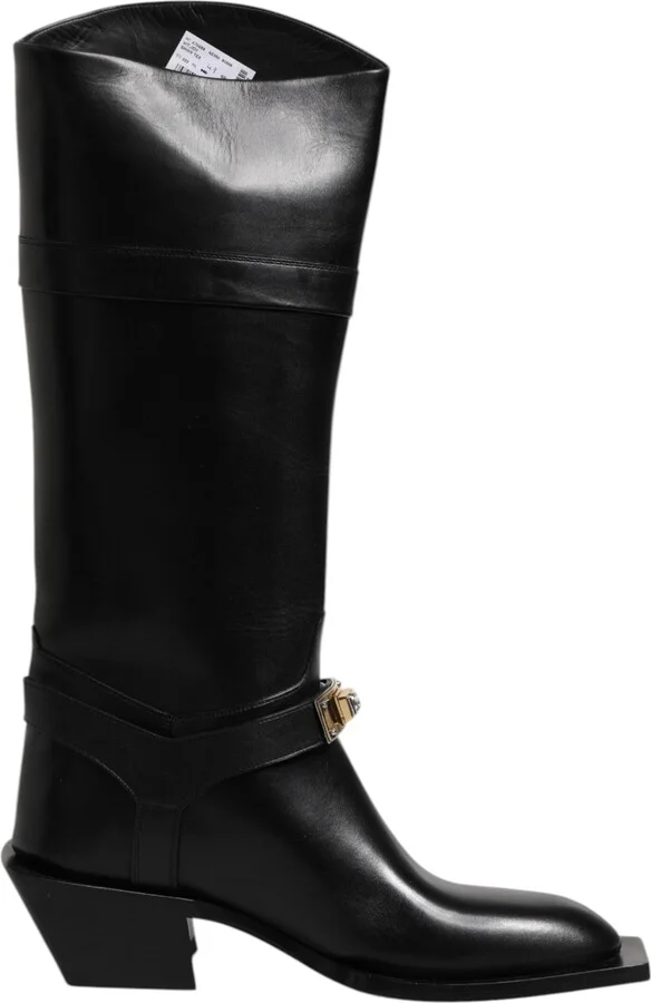 Black Leather High Boots Flats Men's Shoes
