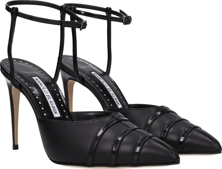 Black Leather High Heel Women's Pumps - Image 2