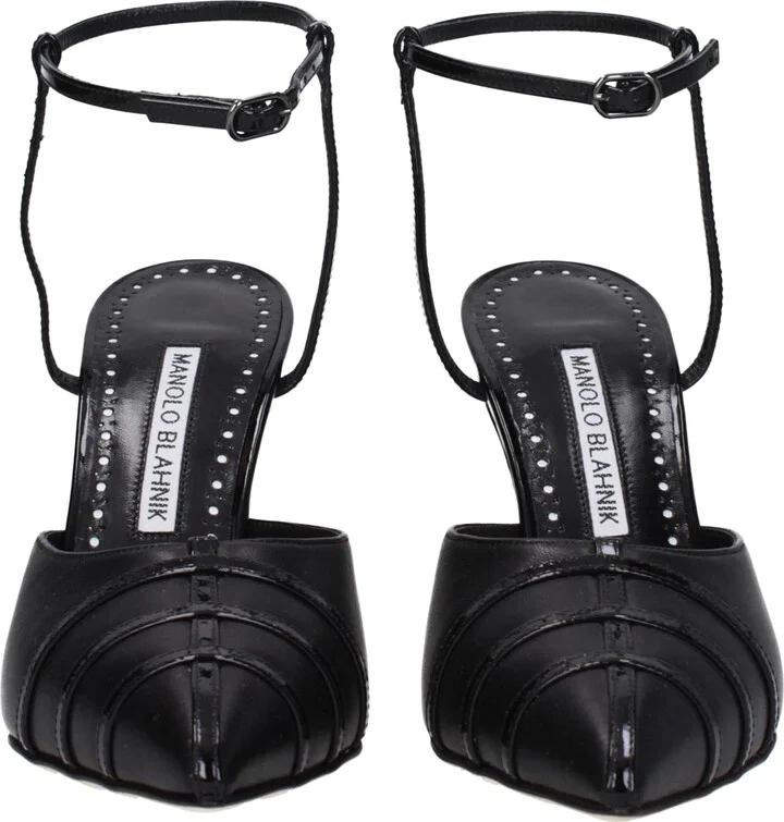 Black Leather High Heel Women's Pumps - Image 3