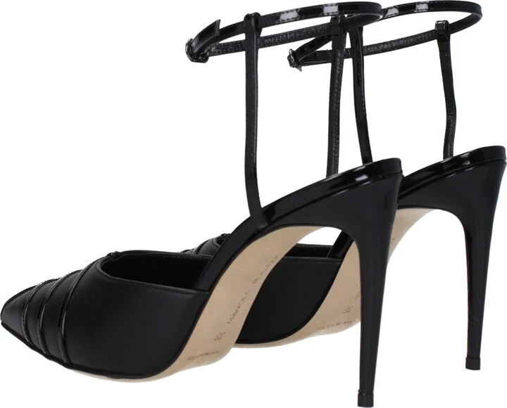 Black Leather High Heel Women's Pumps - Image 4