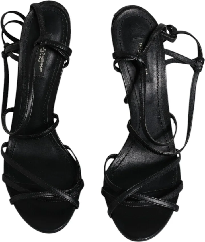 Black Leather High Heels Keira Sandals Women's Shoes (Pre-Owned) - Image 3