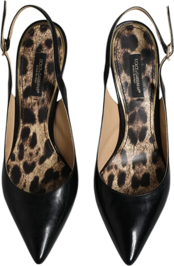 Black Leather High Heels Slingbacks Women's Shoes (Pre-Owned) - Image 3