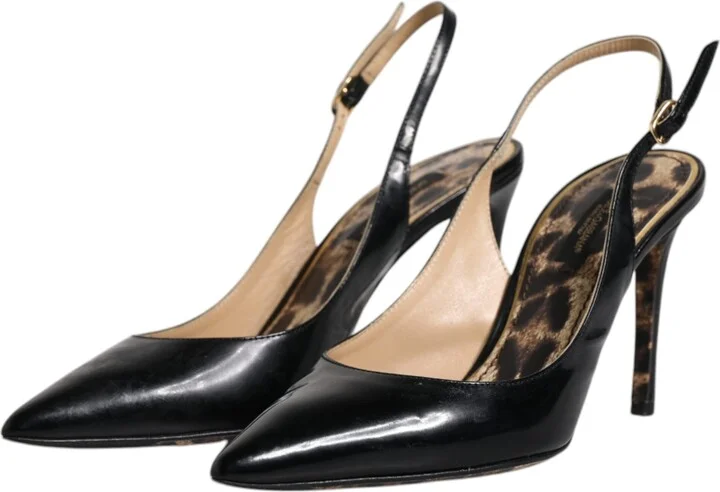 Black Leather High Heels Slingbacks Women's Shoes (Pre-Owned) - Image 4
