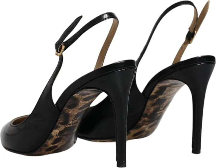 Black Leather High Heels Slingbacks Women's Shoes (Pre-Owned) - Image 5