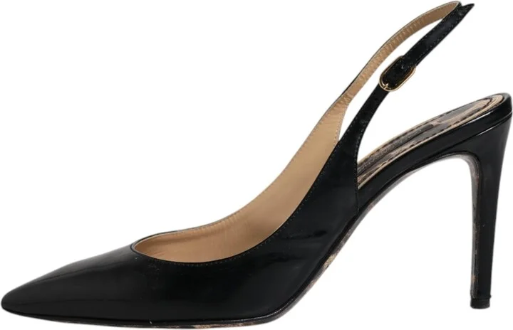 Black Leather High Heels Slingbacks Women's Shoes (Pre-Owned) - Image 6