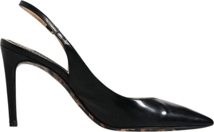 Black Leather High Heels Slingbacks Women's Shoes (Pre-Owned)