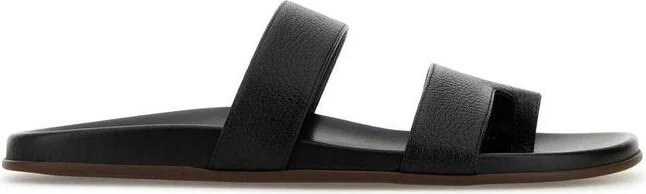 Black leather Hugh thong slippers