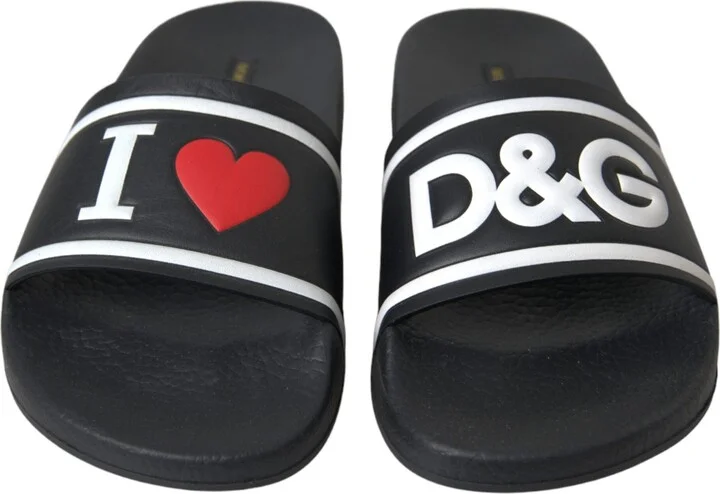 Black Leather I Love D&G Sandals Slides Women's Shoes - Image 2