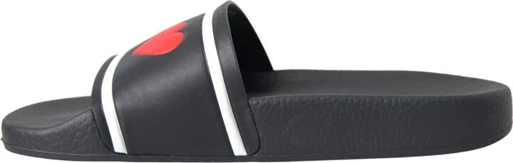 Black Leather I Love D&G Sandals Slides Women's Shoes - Image 5