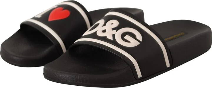 Black Leather I Love D&G Slides Women's Sandals - Image 2