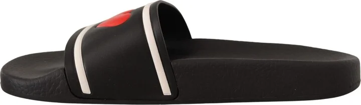 Black Leather I Love D&G Slides Women's Sandals - Image 4