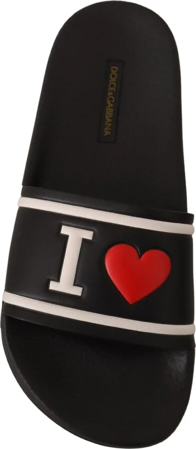 Black Leather I Love D&G Slides Women's Sandals - Image 6